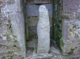 One of the Ogham Stones in St. Declan's Cathedral, Ardmore - The Irish Place