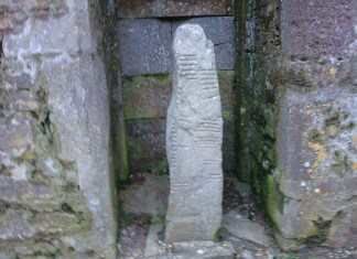 One of the Ogham Stones in St. Declan's Cathedral, Ardmore - The Irish Place