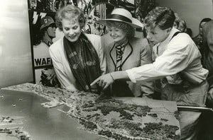 Maureen O'Hara - The Irish Place Accompanied by her grandson Conor Beau Fitzsimons and US ambassador Margaret Heckler, Maureen O'Hara at the opening of the Flying Boat Museum in 1989 - The Irish Place