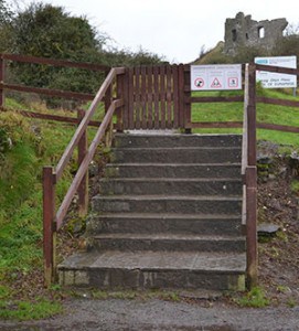 Access to the Rock of Dunamase is via these steps and then a winding uphill gravel path. - The Irish Place