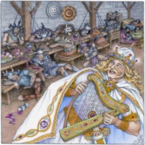 Dagda playing his harp in battle to make his enemies sleep - The Irish Place