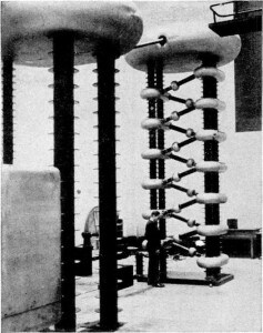 1.2 MV 6 Stage Particle Accelerator of the design used by Walton and Cockcroft. This one was photographed at the Clarendon Lab, Oxford University, in 1948 - The Irish Place