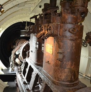 Engine area of the Holland 1 (note the carbon monoxide 'detector' - the cage containing mice in the engine area) - The Irish Place