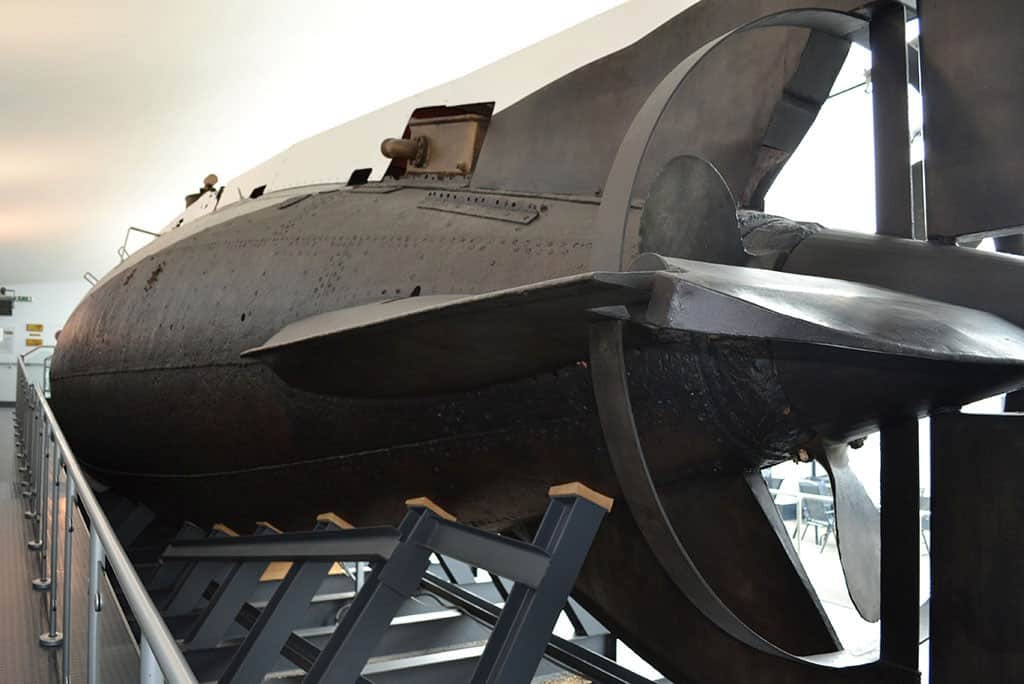 A view of the Holland 1 in the Royal Navy Submarine Museum in Gosport from the Stern - The Irish Place