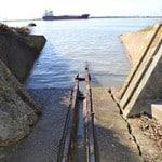 The remains of the launch rails at Cliffe Fort, Kent.