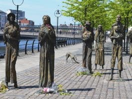 The Haunting Memorial Statues commemorating the Great Hunger on Customs House Quay in Dublin's Docklands - The Irish Place