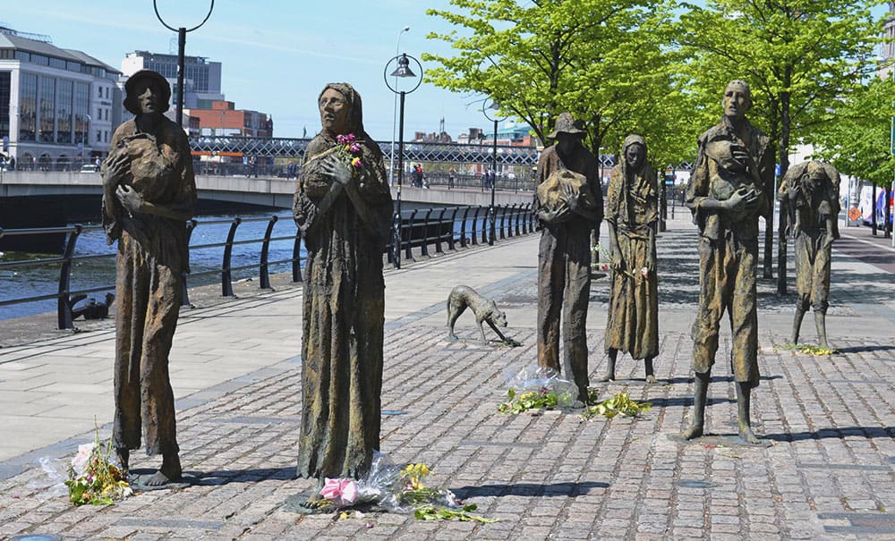 The Haunting Memorial Statues commemorating the Great Hunger on Customs House Quay in Dublin's Docklands - The Irish Place