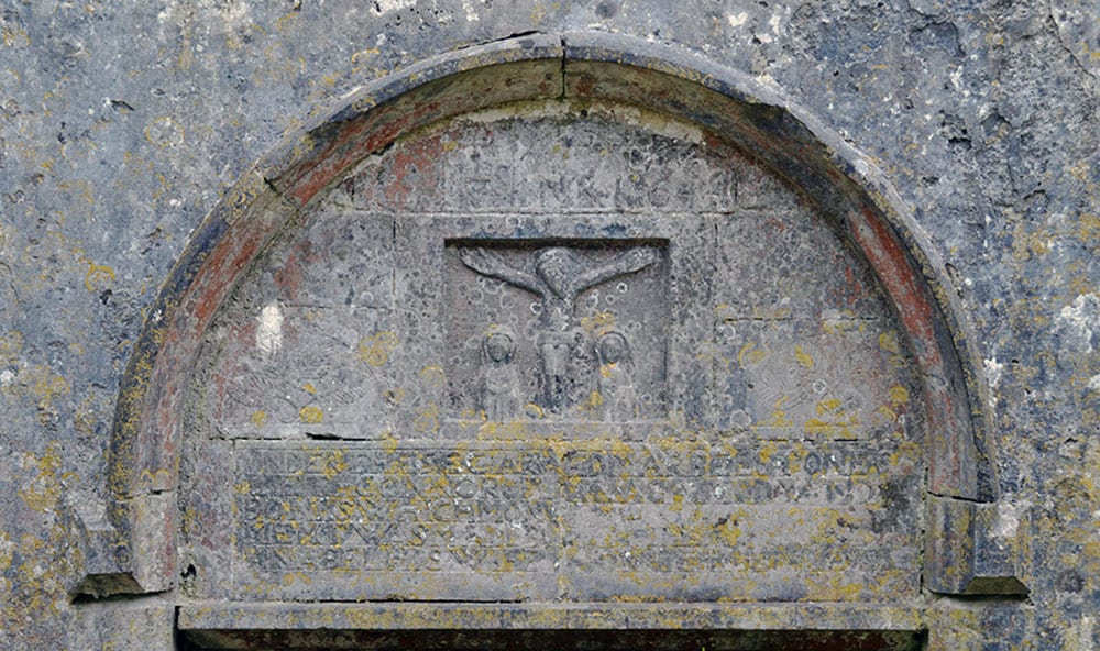 Crucification Scene dated 1644 in the southern wall. - The Irish Place