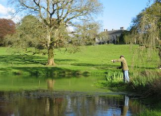 A Fly Fisherman casting his line on one of the lakes in the grounds of Ballyvolane House, Co. Cork - The Irish Place