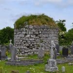 The stump of the round tower destroyed by Cromwell’s forces at Kilnaboy Church.