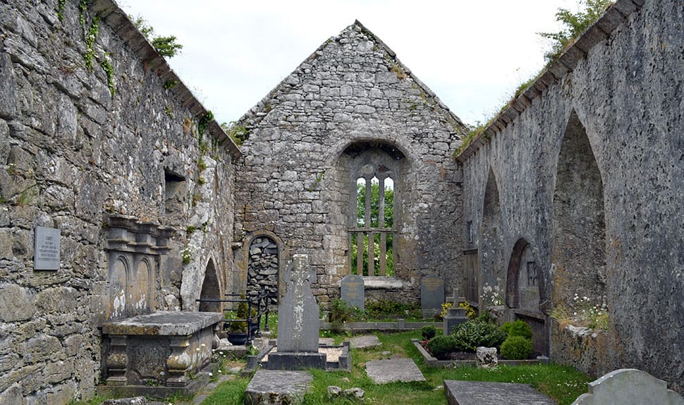 The inside of Kilnaboy Church showing the blocked doorway and offset window in the eastern gable wall. - The Irish Place