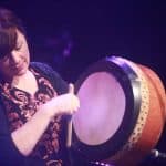 Kathy Jordan playing the Bodhrán with Dervish at the Birmingham 2016 TradFest.