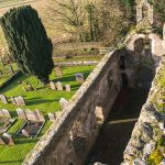 A view from the top of the Bell Tower over the remains of the church.