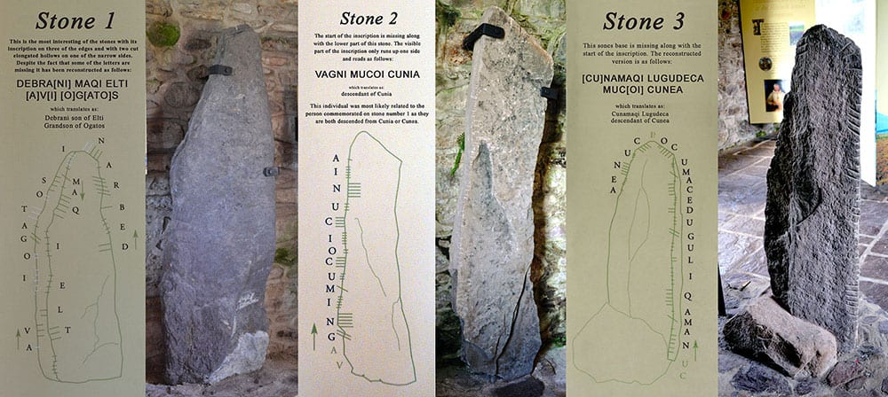 Ogham Stones 1, 2 and 3 of the Kilgrovan stones on exhibit in the Mount Melleray Heritage Centre - The Irish Place