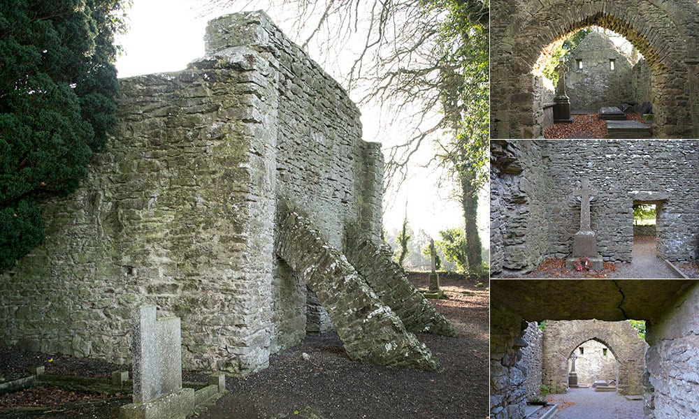 The buttressed west end wall showing the antae and internal views of the church at the Kilree Monastic Site - The Irish Place