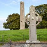 The High Cross at Kilree with the Round Tower in the background.