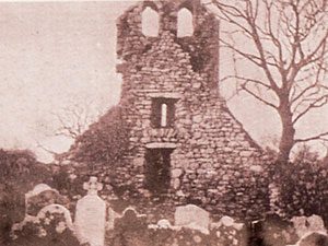 The West Gable of Seskinan Church showing the Double Belfry pre-1990's. - The Irish Place