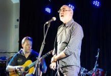 Peter Byrne (right) and Conor Mahony (left) performing on the White Horse stage at the 2017 Doolin Folk Festival for the launch of their CD, Land and Sea - The Irish Place