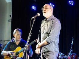 Peter Byrne (right) and Conor Mahony (left) performing on the White Horse stage at the 2017 Doolin Folk Festival for the launch of their CD, Land and Sea - The Irish Place